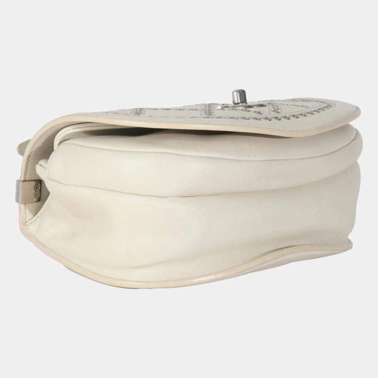 Pre Owned Chanel Ivory Calfskin Coco Eyelets Small Flap Bag