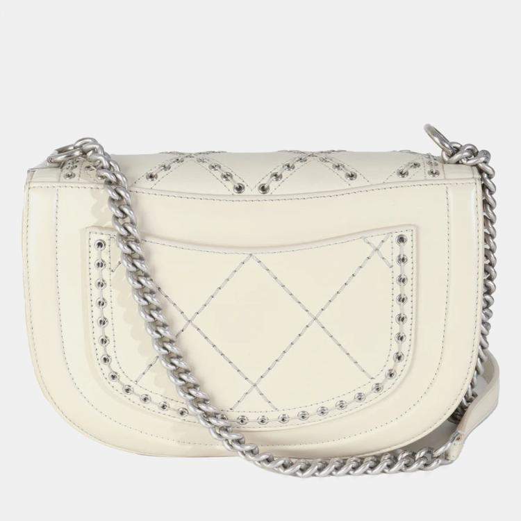 Pre Owned Chanel Ivory Calfskin Coco Eyelets Small Flap Bag
