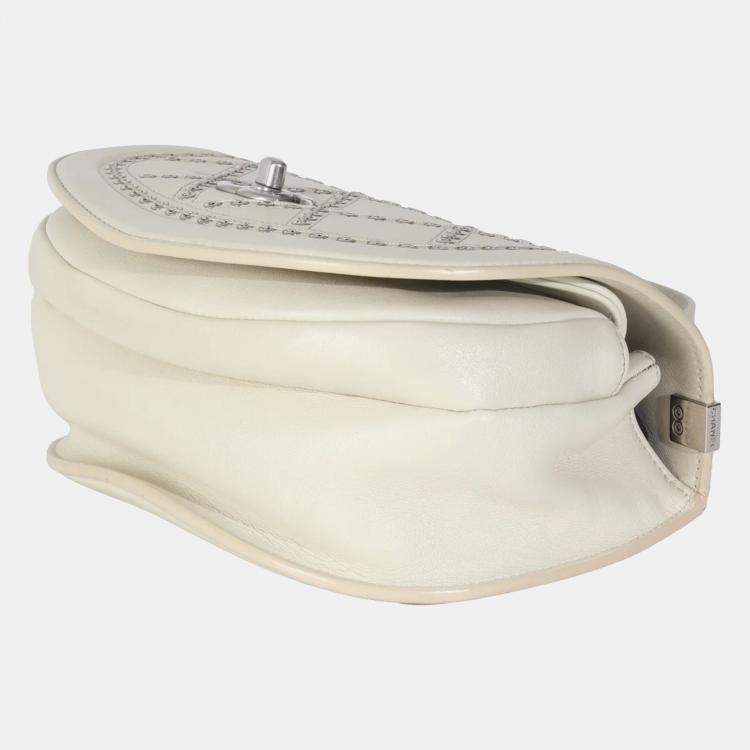 Pre Owned Chanel Ivory Calfskin Coco Eyelets Small Flap Bag