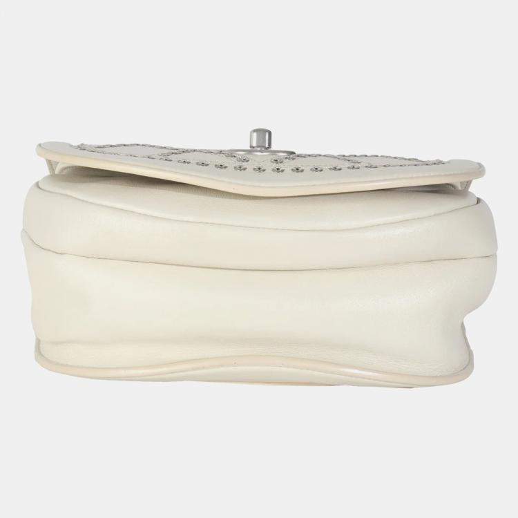 Pre Owned Chanel Ivory Calfskin Coco Eyelets Small Flap Bag