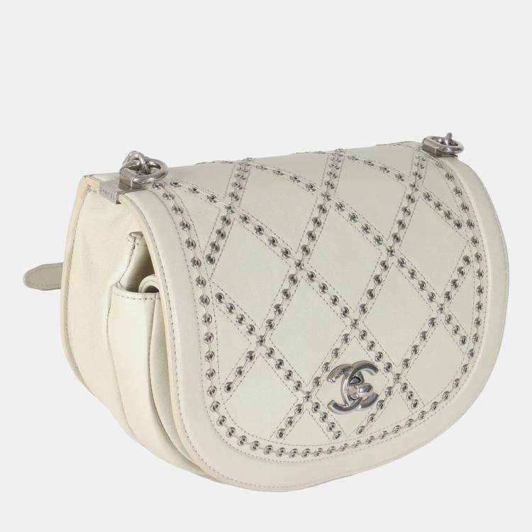 Pre Owned Chanel Ivory Calfskin Coco Eyelets Small Flap Bag