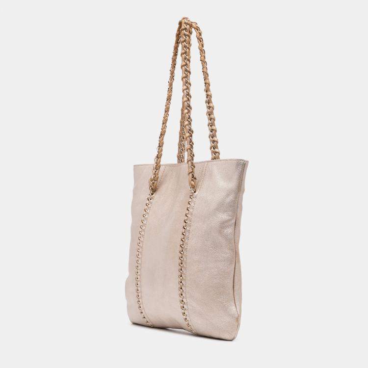 Pre Owned Chanel Gold Metallic Goatskin Luxe Ligne Tote