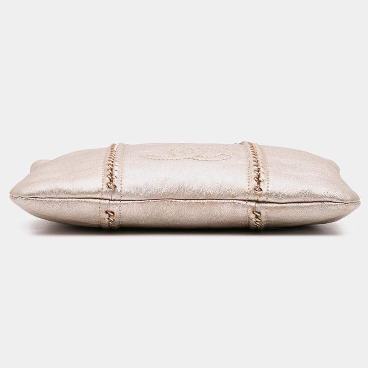 Pre Owned Chanel Gold Metallic Goatskin Luxe Ligne Tote