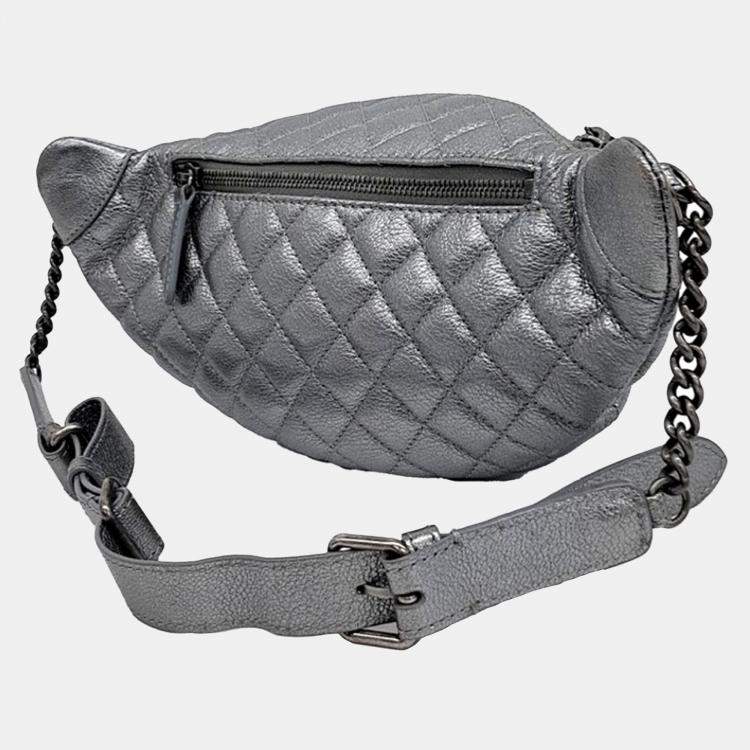 Pre Owned Chanel Grey Leather Hip Sack bag