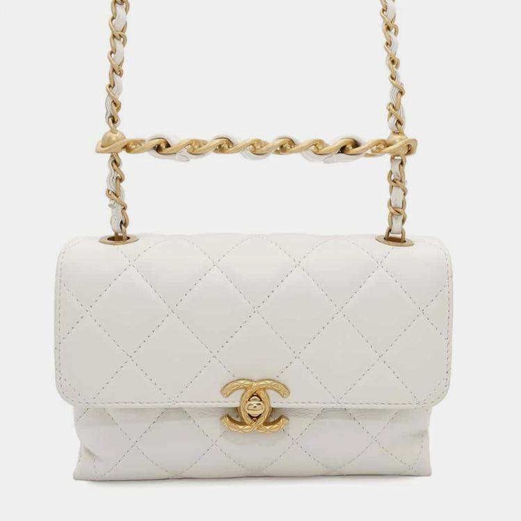 Pre Owned Chanel Matelasse Chain  White Lambskin shoulder Bag