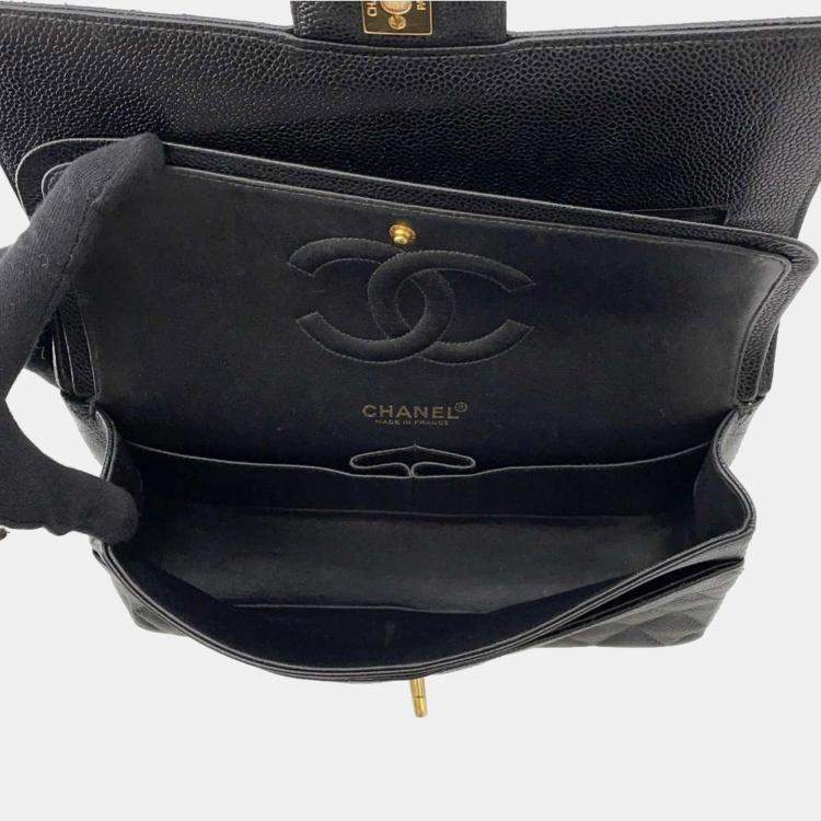Pre Owned Chanel Matelasse Double Flap Chain Black Caviar Leather shoulder Bag