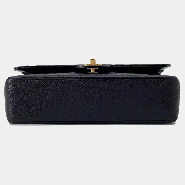 Pre Owned Chanel Matelasse Double Flap Chain Black Caviar Leather shoulder Bag