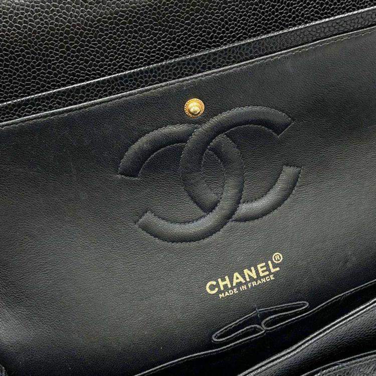 Pre Owned Chanel Matelasse Double Flap Chain Black Caviar Leather shoulder Bag