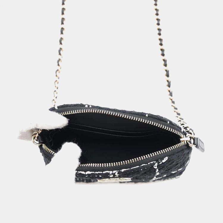Pre Owned Chanel Black Tweed Pochette Chain Shoulder Bag