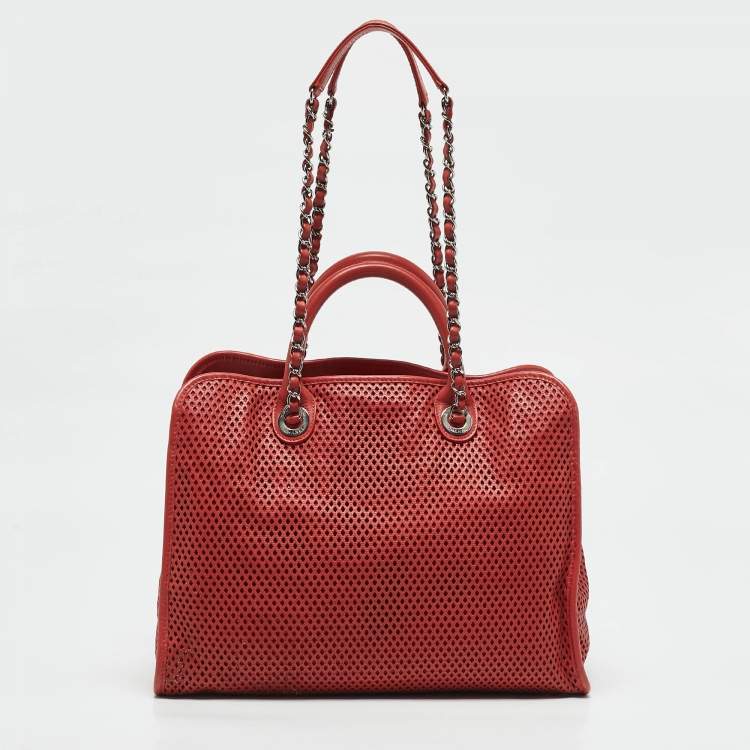 Pre Owned Chanel Brick Red Perforated Leather Up in the Air Tote
