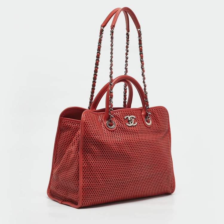 Pre Owned Chanel Brick Red Perforated Leather Up in the Air Tote