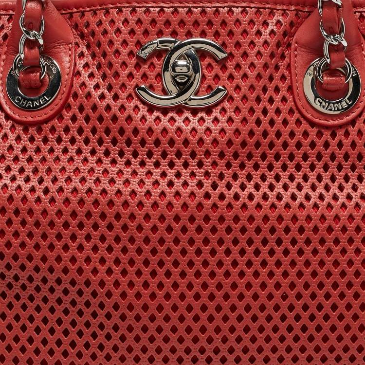 Pre Owned Chanel Brick Red Perforated Leather Up in the Air Tote