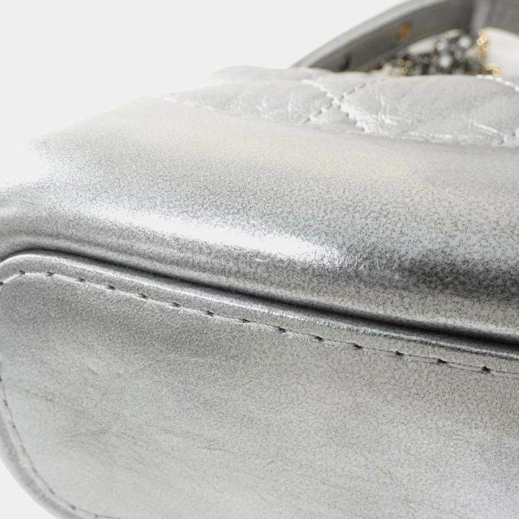 Pre Owned Chanel Silver Leather Gabrielle Shoulder Bag