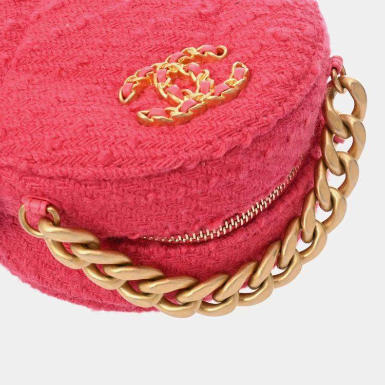 Pre Owned Chanel Pink Tweed 19 Round Shoulder Bag With Handle 