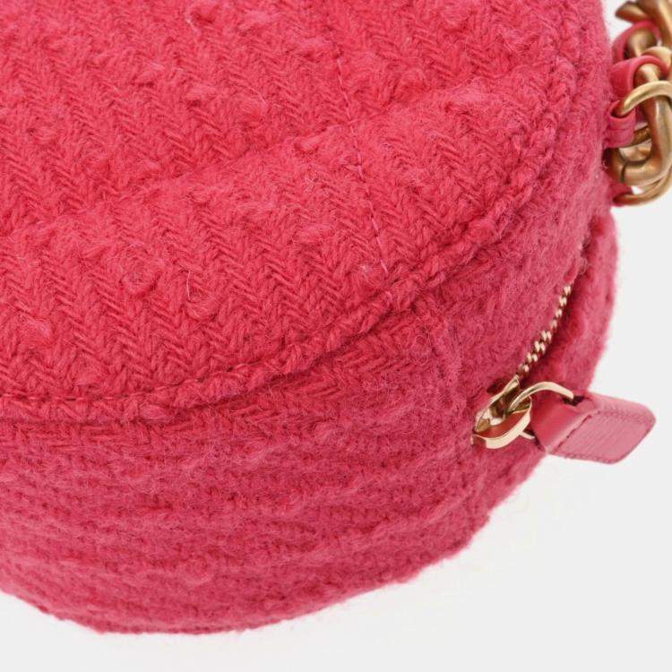 Pre Owned Chanel Pink Tweed 19 Round Shoulder Bag With Handle 
