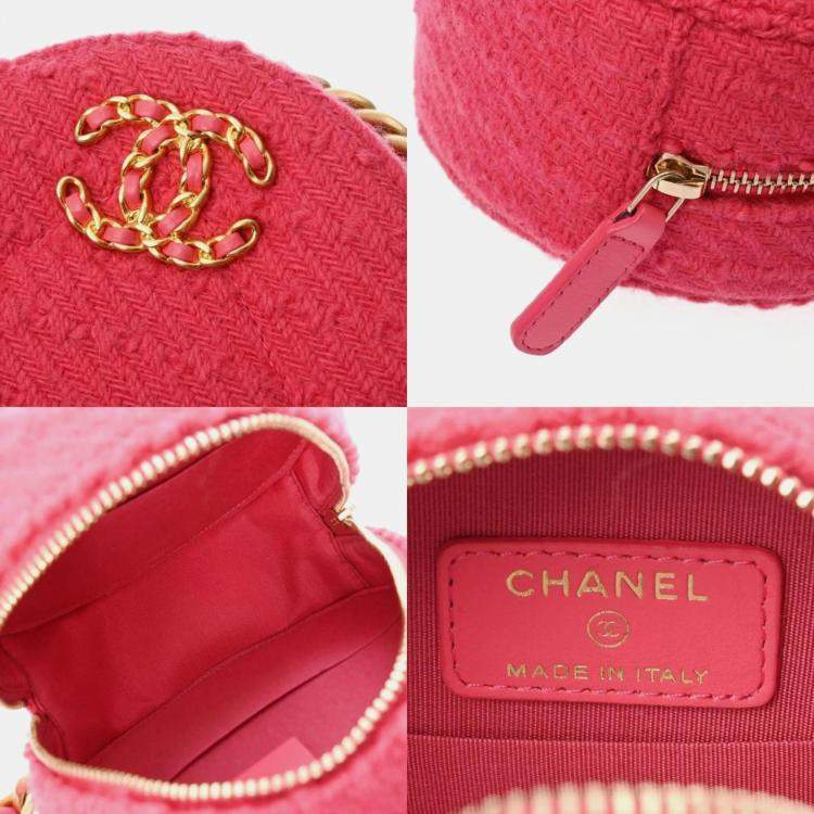 Pre Owned Chanel Pink Tweed 19 Round Shoulder Bag With Handle 