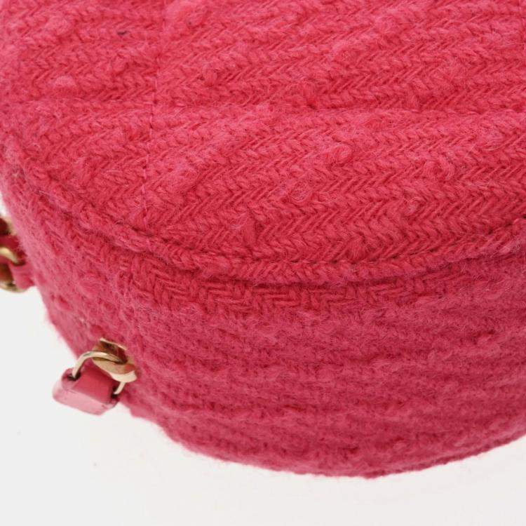 Pre Owned Chanel Pink Tweed 19 Round Shoulder Bag With Handle 