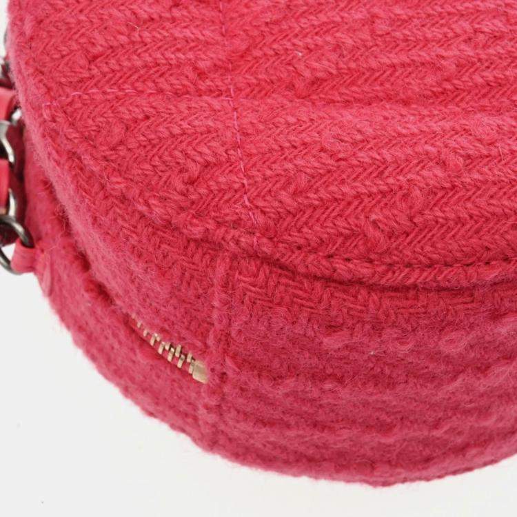Pre Owned Chanel Pink Tweed 19 Round Shoulder Bag With Handle 