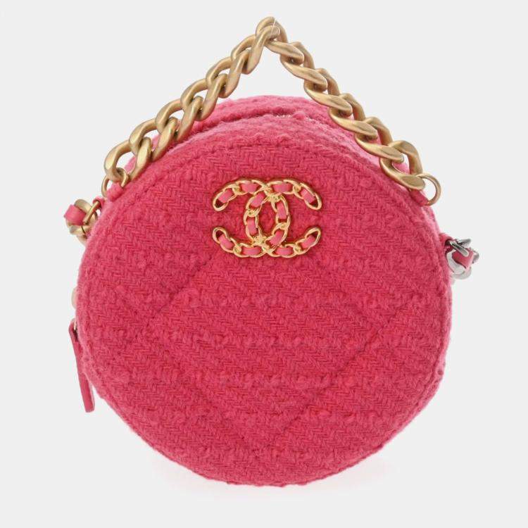 Pre Owned Chanel Pink Tweed 19 Round Shoulder Bag With Handle 