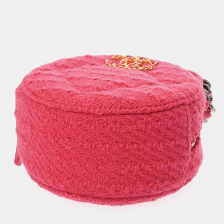 Pre Owned Chanel Pink Tweed 19 Round Shoulder Bag With Handle 