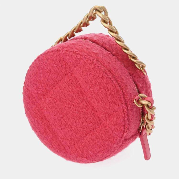 Pre Owned Chanel Pink Tweed 19 Round Shoulder Bag With Handle 