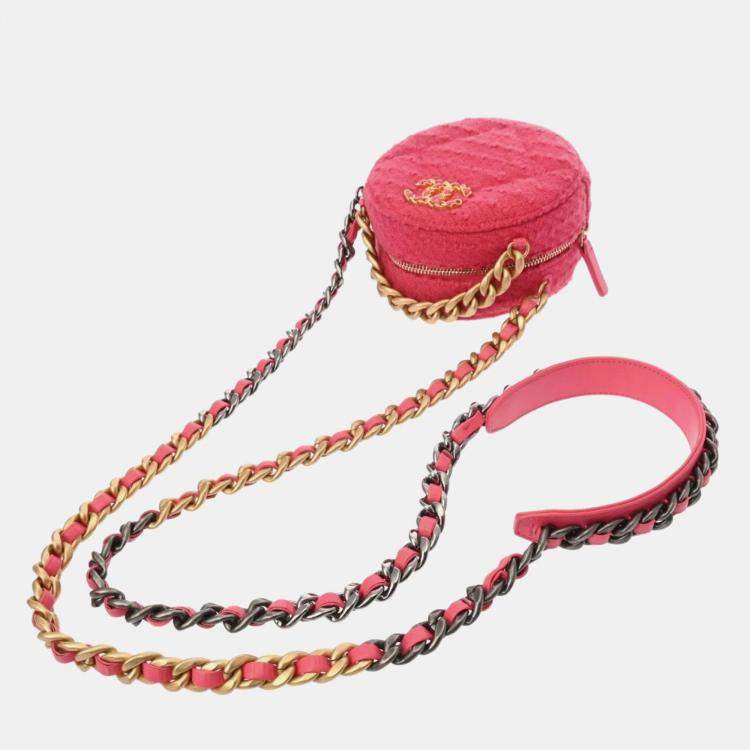 Pre Owned Chanel Pink Tweed 19 Round Shoulder Bag With Handle 