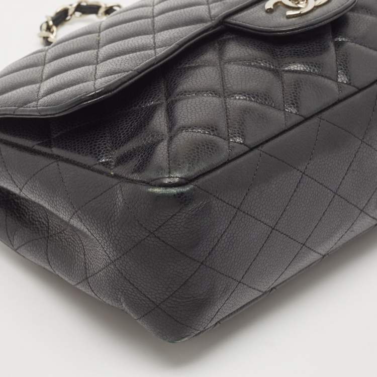Pre Owned Chanel Black Quilted Caviar Leather Jumbo Classic Single Flap Bag