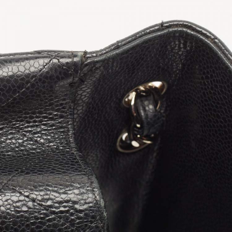 Pre Owned Chanel Black Quilted Caviar Leather Jumbo Classic Single Flap Bag