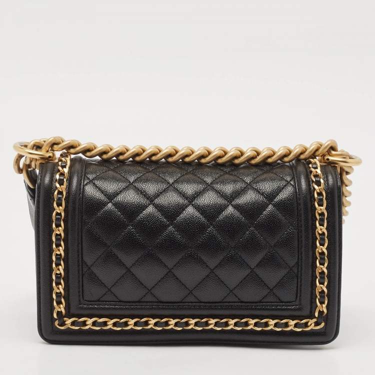 Pre Owned Chanel Black Quilted Caviar Leather Small Chain Around Boy Flap Bag