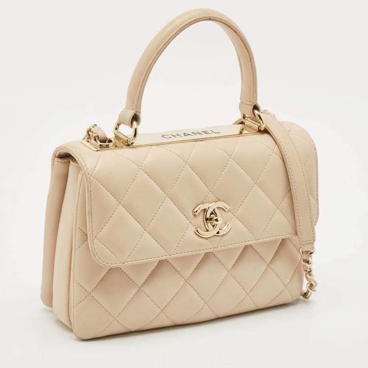 Pre Owned Chanel Beige Quilted Leather Small Trendy CC Top Handle Bag