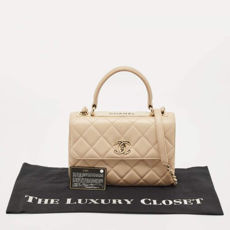 Pre Owned Chanel Beige Quilted Leather Small Trendy CC Top Handle Bag