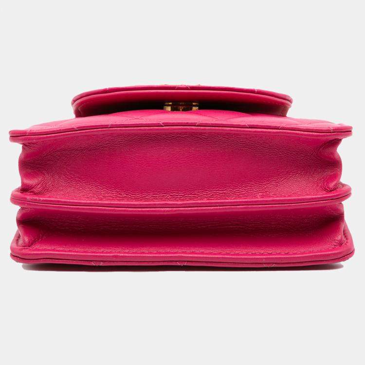 Pre Owned Chanel Pink CC Quilted Lambskin Flap Clutch On Chain