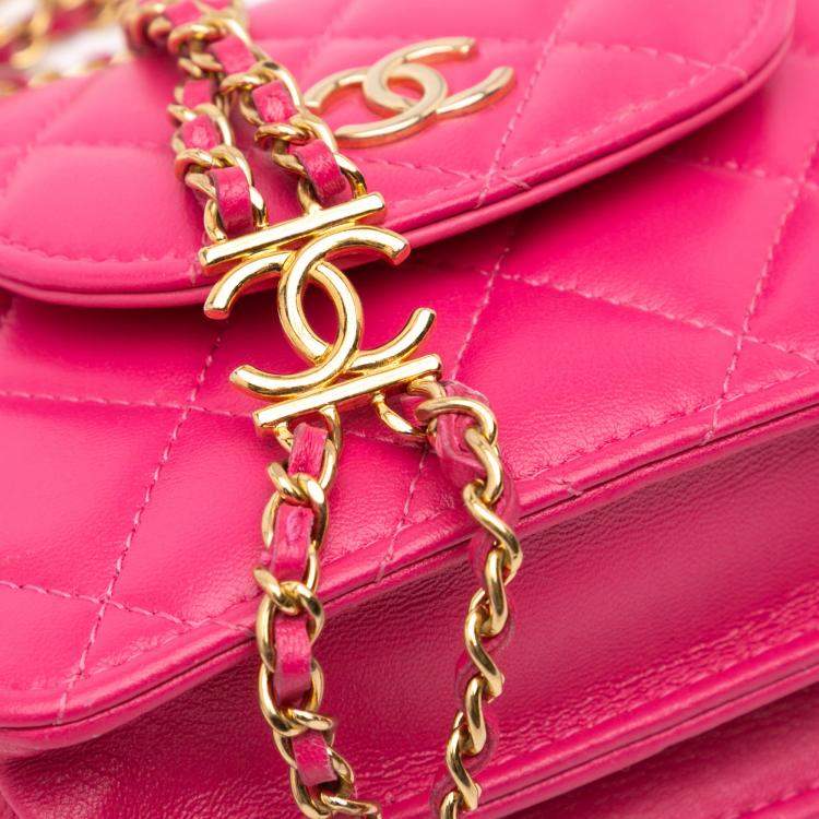 Pre Owned Chanel Pink CC Quilted Lambskin Flap Clutch On Chain