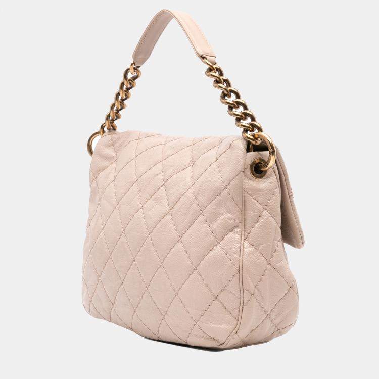 Pre Owned Chanel Beige Brown Chanel Beige/Brown Medium Quilted Caviar Coco Pleats Messenger Flap