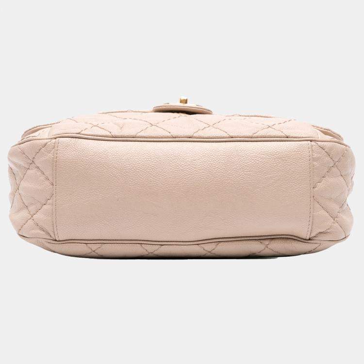 Pre Owned Chanel Beige Brown Chanel Beige/Brown Medium Quilted Caviar Coco Pleats Messenger Flap
