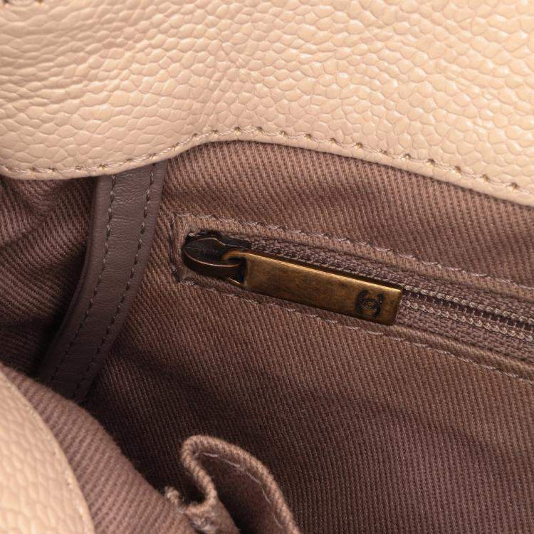 Pre Owned Chanel Beige Brown Chanel Beige/Brown Medium Quilted Caviar Coco Pleats Messenger Flap