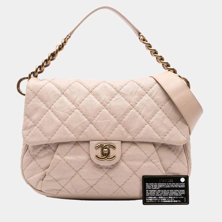 Pre Owned Chanel Beige Brown Chanel Beige/Brown Medium Quilted Caviar Coco Pleats Messenger Flap