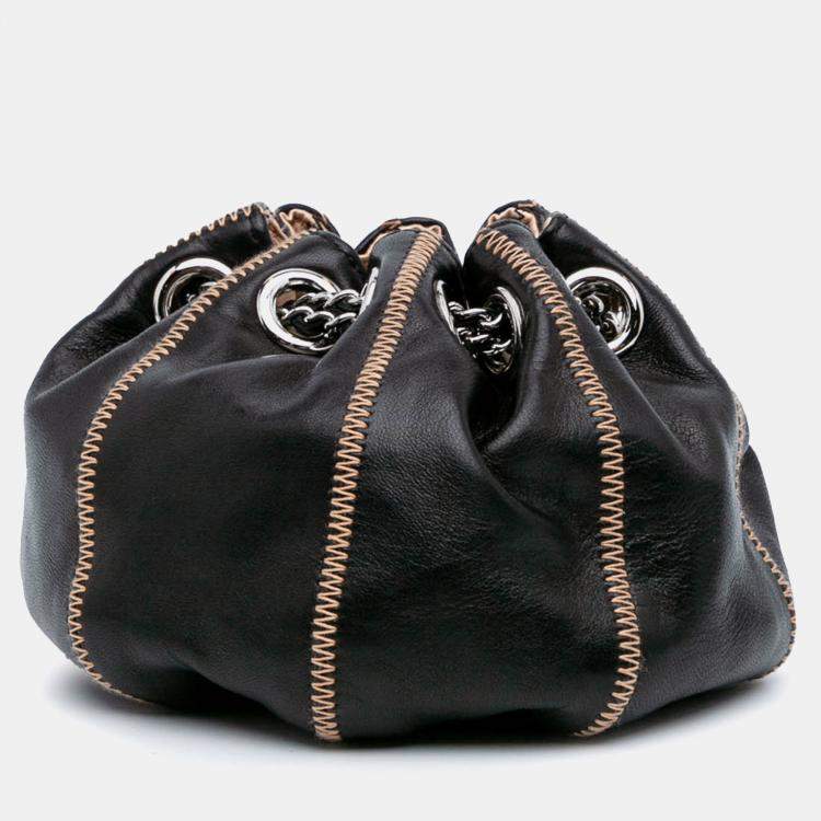 Pre Owned Chanel Black/Brown Mini Lambskin and Satin Reversible Sac Cordon