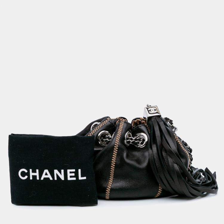 Pre Owned Chanel Black/Brown Mini Lambskin and Satin Reversible Sac Cordon