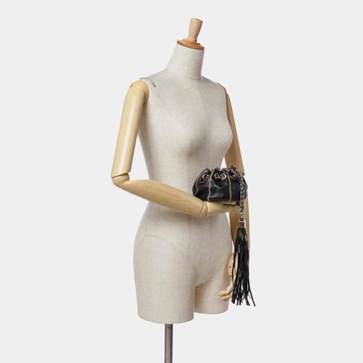 Pre Owned Chanel Black/Brown Mini Lambskin and Satin Reversible Sac Cordon