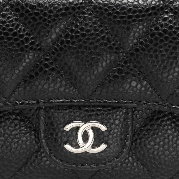 Pre Owned Chanel Black Quilted Caviar Leather CC Card Holder