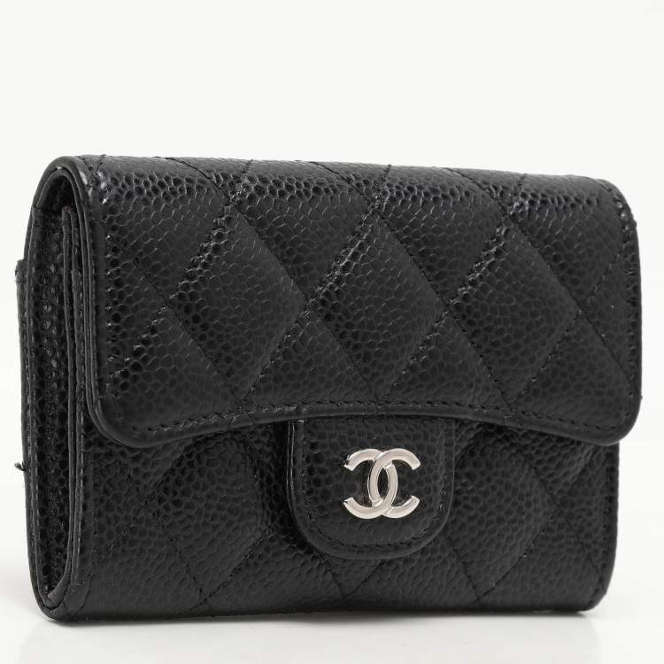 Pre Owned Chanel Black Quilted Caviar Leather CC Card Holder