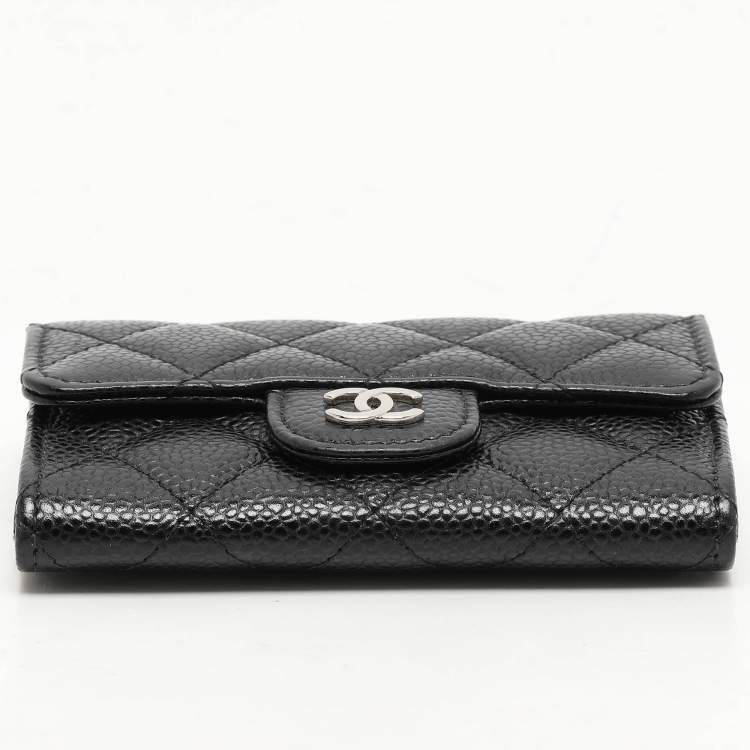 Pre Owned Chanel Black Quilted Caviar Leather CC Card Holder