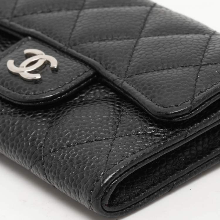 Pre Owned Chanel Black Quilted Caviar Leather CC Card Holder