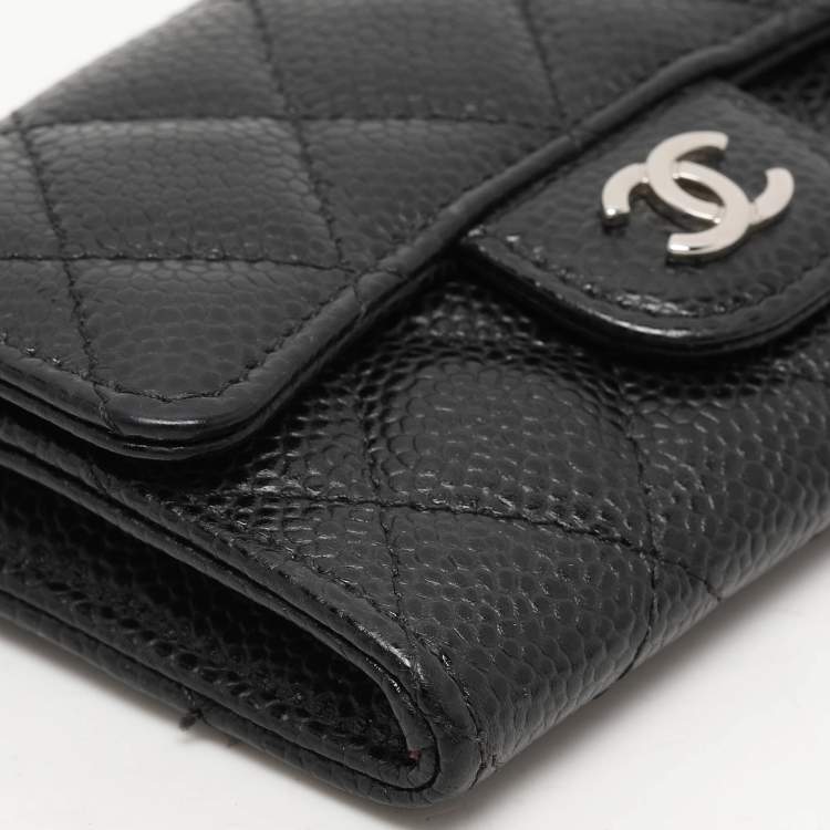 Pre Owned Chanel Black Quilted Caviar Leather CC Card Holder