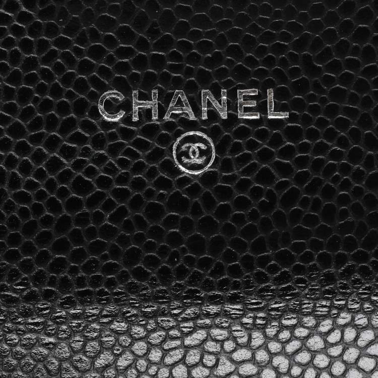 Pre Owned Chanel Black Quilted Caviar Leather CC Card Holder