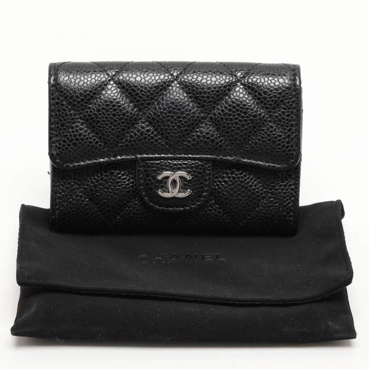 Pre Owned Chanel Black Quilted Caviar Leather CC Card Holder