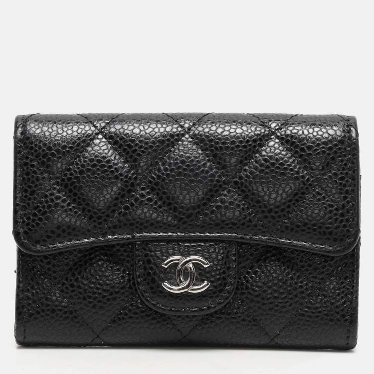 Pre Owned Chanel Black Quilted Caviar Leather CC Card Holder