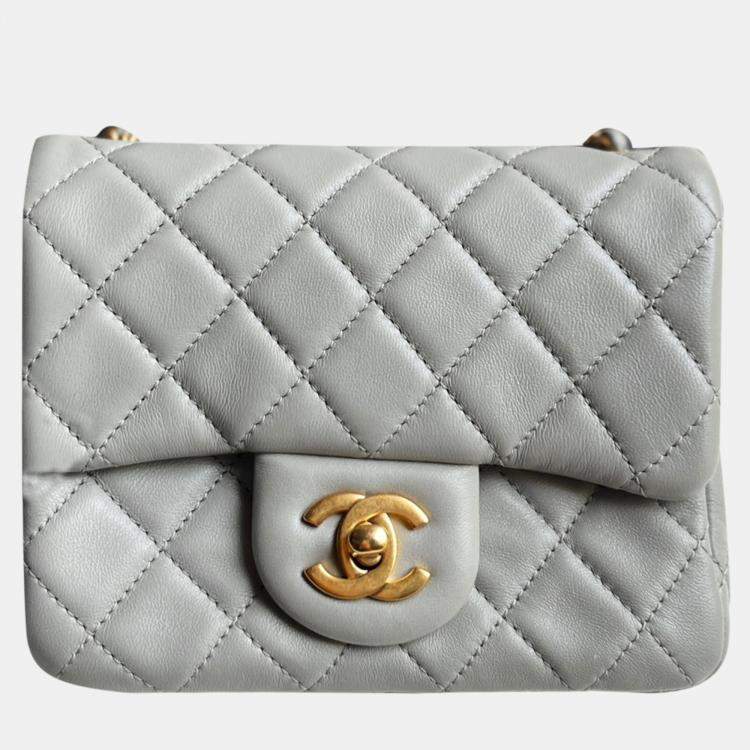 Pre Owned Chanel Grey Square Mini Shoulder Bag 