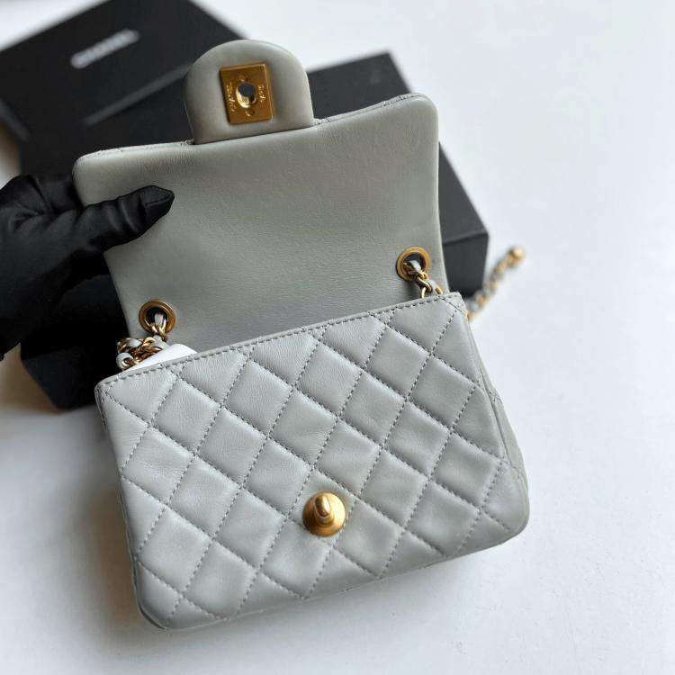 Pre Owned Chanel Grey Square Mini Shoulder Bag 